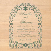 Green Floral Wedding  Acryl Uitnodigingen (Voorkant)
