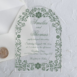 Green Floral Wedding  Acryl Uitnodigingen