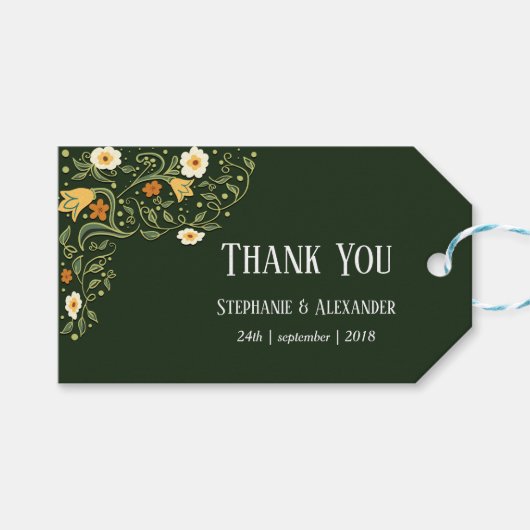 Green Floral Wedding Bedankt Cadeaulabel (Voorkant (Horizontaal))