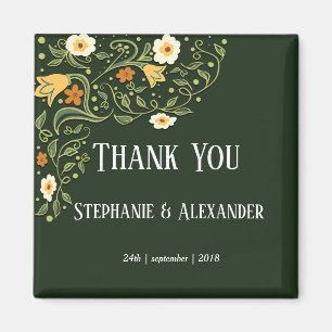 Green Floral Wedding Bedankt Magneet