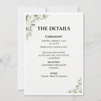 Green Floral Wedding Details Card Kaart