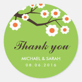 Green Floral Wedding Favor Dank je Sticker