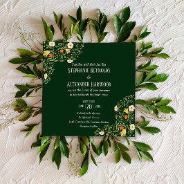 Green Floral Wedding Kaart