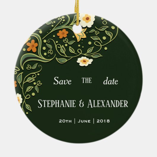 Green Floral Wedding Keramisch Ornament (Achterkant)