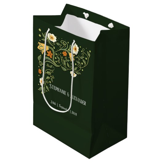 Green Floral Wedding Medium Cadeauzakje (Voorkant Gekanteld)
