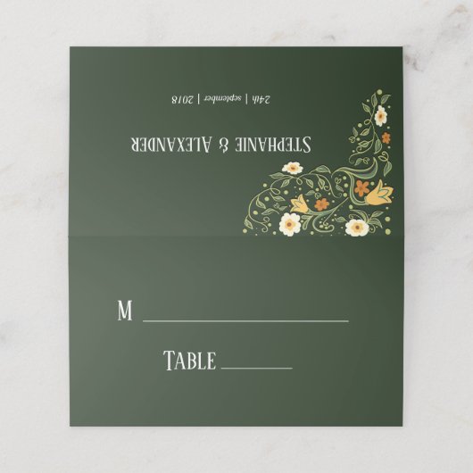 Green Floral Wedding Plaatskaartje (Buitenkant ongevouwen)