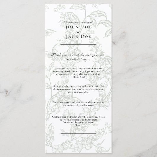 Green Floral Wedding Program Programmakaart (Voorkant)