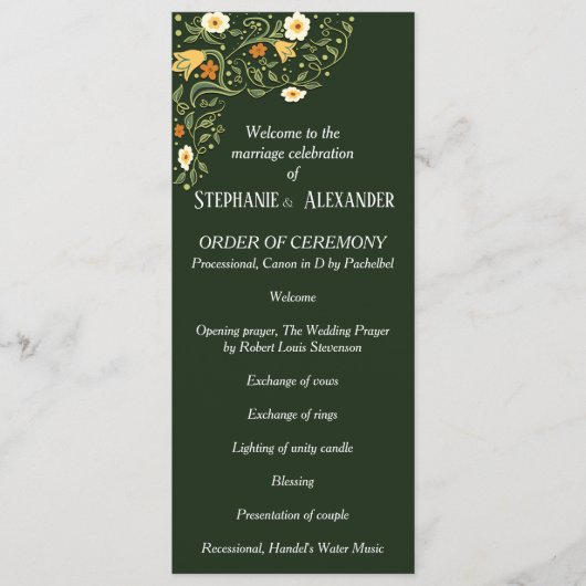 Green Floral Wedding Programme Programmakaart (Voorkant)