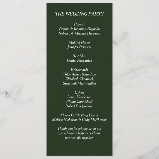Green Floral Wedding Programme Programmakaart (Achterkant)