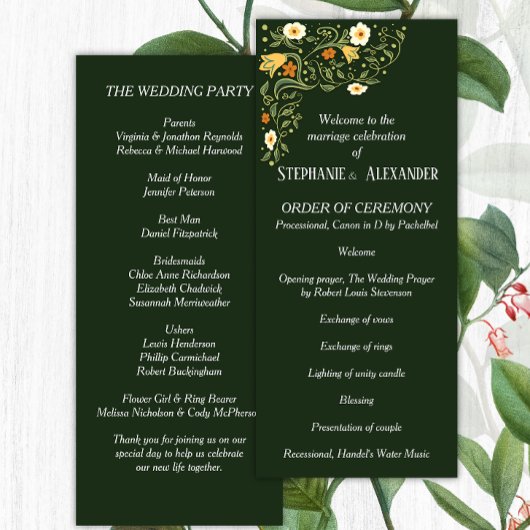 Green Floral Wedding Programme Programmakaart