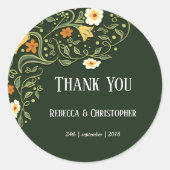 Green Floral Wedding Ronde Sticker (Voorkant)