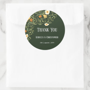 Green Floral Wedding Ronde Sticker