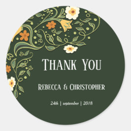 Green Floral Wedding Ronde Sticker