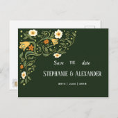 Green Floral Wedding Save the Date Aankondigingskaart (Voorkant / Achterkant)
