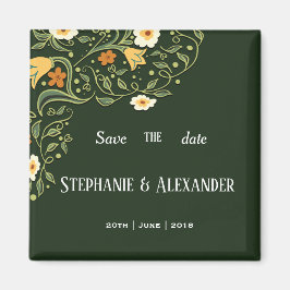 Green Floral Wedding Save the Date Magneet