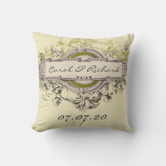 Green  Floral Wedding Sweeite Pillow Kussen (Voorkant)