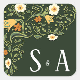 Green Floral Wedding Vierkante Sticker