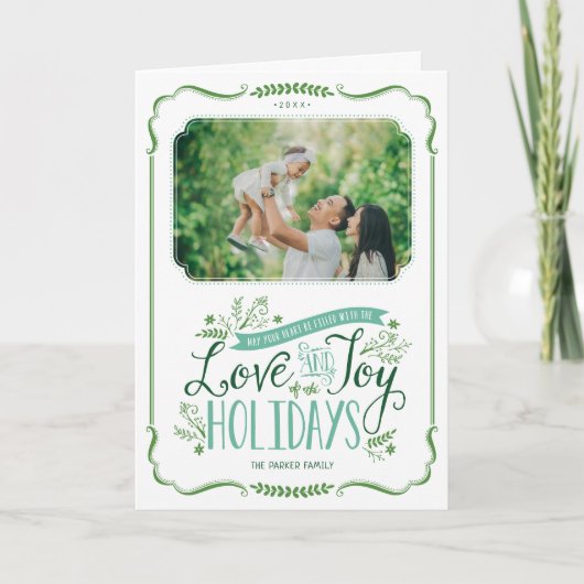 Green Floral Whimsy 2 Foto gevouwen Feestdagen Kaart (Voorkant)