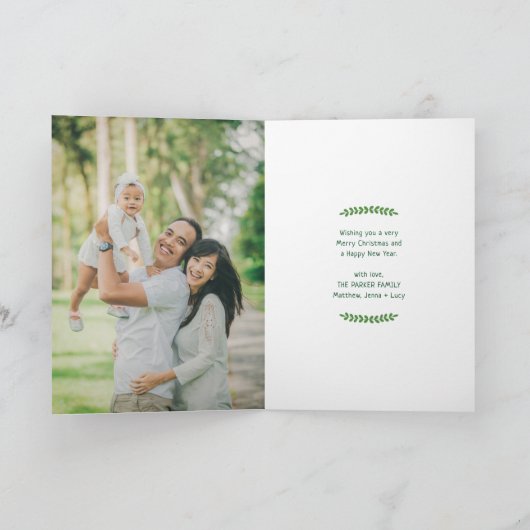 Green Floral Whimsy 2 Foto gevouwen Feestdagen Kaart (Binnen)