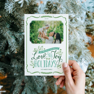 Green Floral Whimsy Holiday Fotokaart Feestdagenkaart