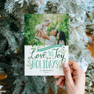 Green Floral Whimsy Holiday Fotokaart Feestdagenkaart