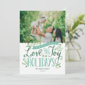 Green Floral Whimsy Holiday Fotokaart Feestdagenkaart (Staand voorkant)