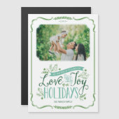 Green Floral Whimsy Magnetic Holiday Fotokaart (Voorkant / Achterkant)
