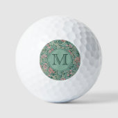 Green Floral William Morris Custom Initiaal Dames Golfballen (Voorkant)