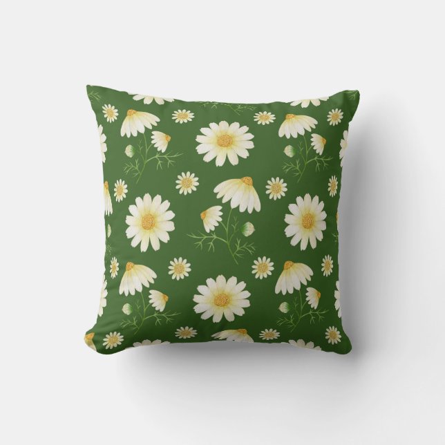 Green Florals Farmhouse Decor Daisy Sierkussen (Voorkant)