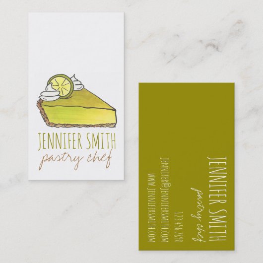 Green Florida Key Limoen Pie Slice Pastry Chef Foo Visitekaartje (Voorkant / Achterkant)