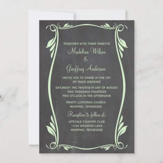 Green Flourish Chalkboard Wedding Invite Kaart