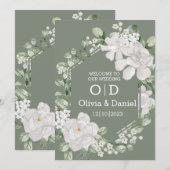 Green Flower Invitation Wedding Kaart (Voorkant / Achterkant)