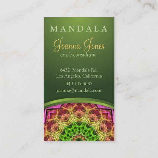 Green Flower Mandala Visitekaartje (Achterkant)