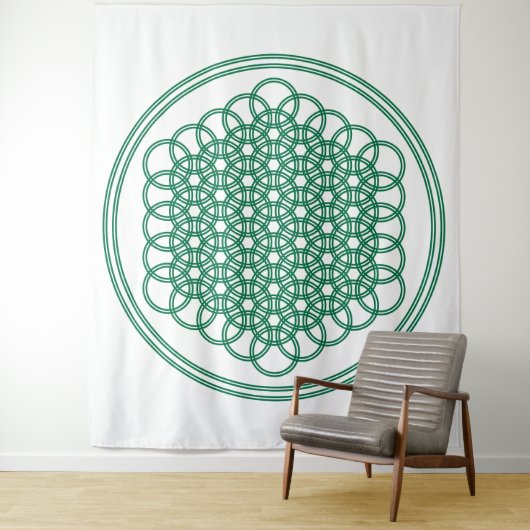 Green Flower of Life - Sacred Geometry Tapestry Wandkleed (In situ)