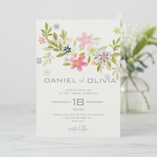 Green Flower Ornament bruiloft Kaart (Staand voorkant)