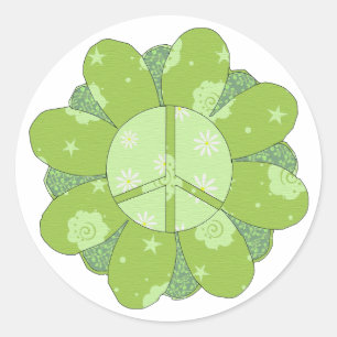 Green Flower Peace Sign Ronde Sticker