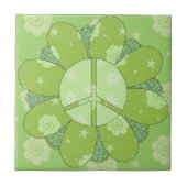 Green Flower Peace Sign Tegeltje (Voorkant)