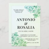 Green Flowers  Illustration Wedding Kaart (Voorkant / Achterkant)