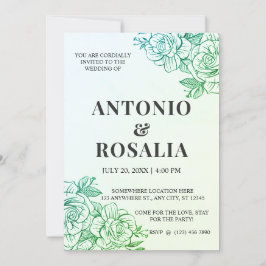 Green Flowers Illustration Wedding Kaart