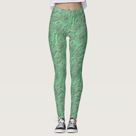 Green Flowers Natuur Art Pattern Leggings (Voorkant)
