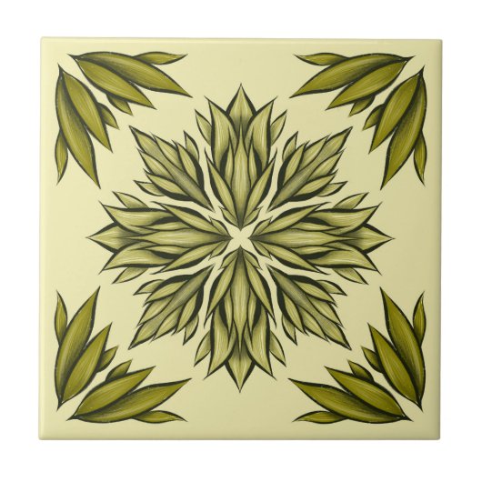 Green Flowers Pattern Retro Modern Botanical Tegeltje (Voorkant)