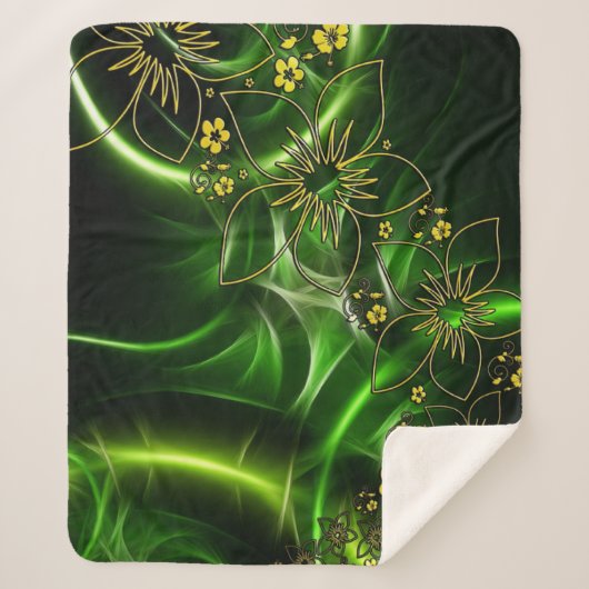 Green Flowers Sherpa Blanket Deken (Voorkant)