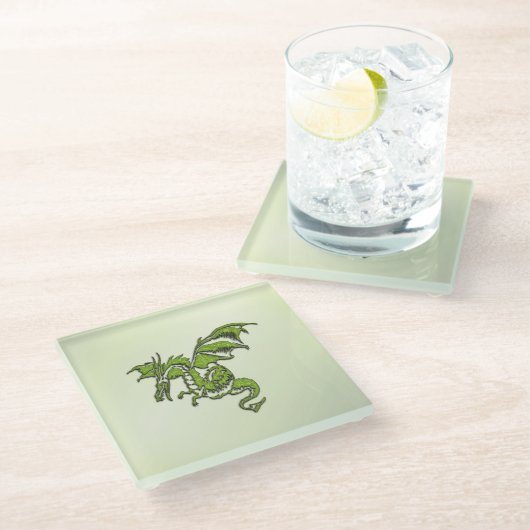 Green Flying Dragon Glazen Onderzetter (Schuin)