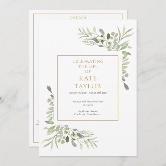 Green Foliage Begrafenis Orde van Service Programm Kaart (Voorkant / Achterkant)