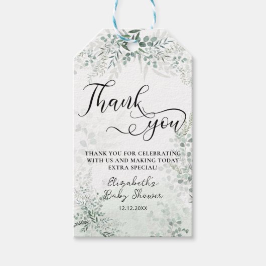Green Foliage Boho Baby shower Dank u Cadeaulabel (Voorkant)