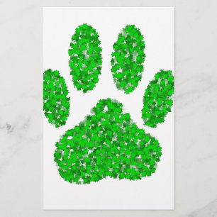 Green Foliage Dog Paw Print Briefpapier