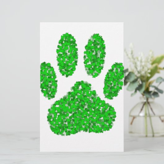 Green Foliage Dog Paw Print Briefpapier