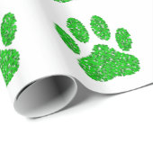 Green Foliage Dog Paw Print Cadeaupapier (Rol Hoek)