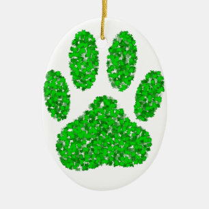 Green Foliage Dog Paw Print Keramisch Ornament