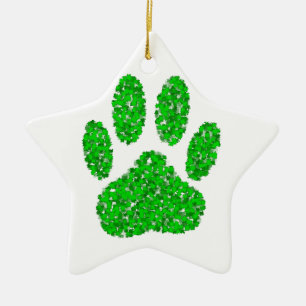 Green Foliage Dog Paw Print Keramisch Ornament